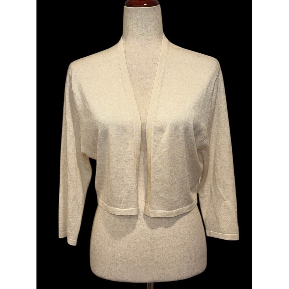 Neiman Marcus The Cashmere Collection Cardigan Sweater Ivory Open Front Size XL